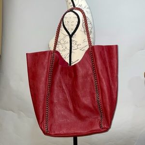 Street Level Chain Faux leather tote bag with inner pouch.